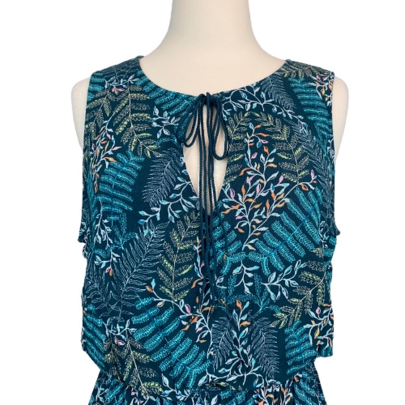 LC LAUREN CONRAD Dress Midi Sleeveless V-Neck Ruffle Hem Teal Fern Small - Picture 2 of 8